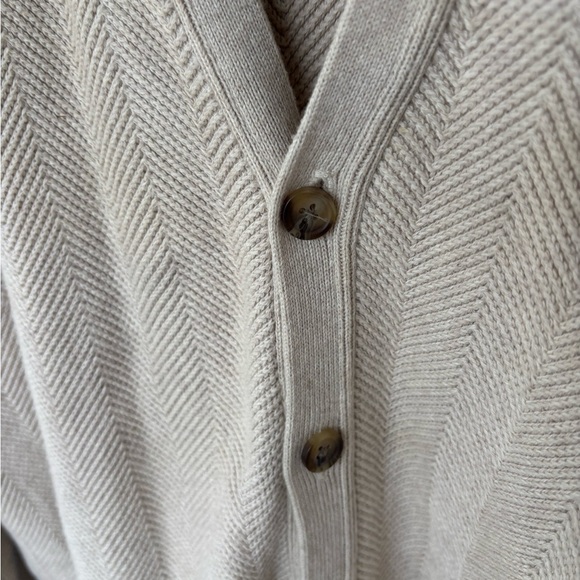 Roundtree & Yorke Cream Cardigan Sweater Size XXL 100% Cotton V Neck Chevron - Picture 5 of 9